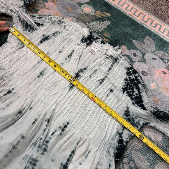 Soft Surroundings Marbella Dress XL Blue Navy Pintuck Ruffle Cotton Tie Dye boho - Picture 10 of 12